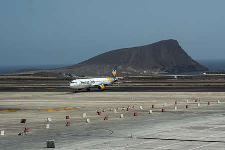 Tenerife Spain 10.09.19 Condor Airline airplane jet on the tenerife south airport ready for takeoff