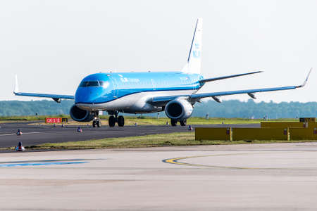 Frankfurt Germany 16.05.18 KLM Royal Dutch Airline airplane jet boeing starting on the airport ready...