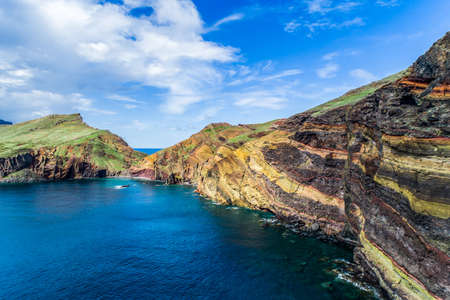View of rocky cliffs clear water of Atlantic Ocean at Ponta de Sao Lourenco, the island of Madeira, Portugalの写真素材