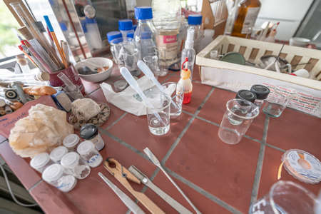 15.02.2021 Koblenz Germany chemistry laboratories in science classroom interior of university college school empty Laboratoryのeditorial素材