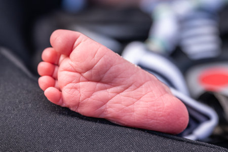 sweet tiny feet of Newborn baby sleeping Selective focusの写真素材