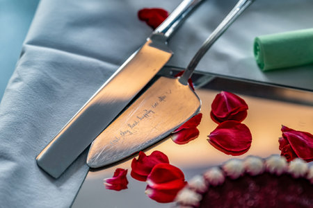 Wedding cake knife tool with text And they Lived Happily Ever Afterの写真素材