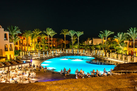 MAKADI BAY EGYPT 30.05.2018 Tourists relax at the pool in the hotel Tui Blue Sensimar Hurghadaのeditorial素材