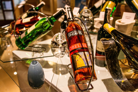 Hurghada, Egypt 17.05.2018 Reception lobby bar various alcohol drink Obelisk Wine in luxury hotel resort Makadi Sensimarのeditorial素材