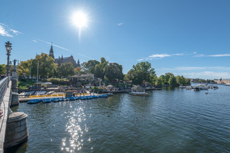 27.09.2021 Sweden Stockholm view of Strandvagen boulevard and Ostermalm district on a sunny dayのeditorial素材