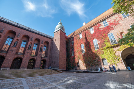 27.09.2021 Stockholm, Sweden Scenic summer view of the Stadshus City Hall castle in the Old Town Gamla Stanのeditorial素材