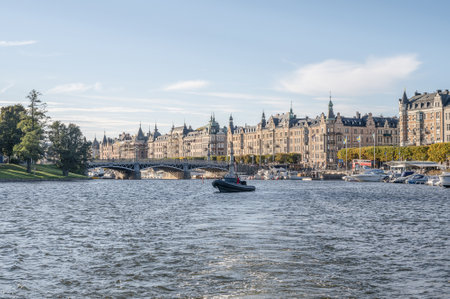 27.09.2021 Sweden Stockholm view of Strandvagen boulevard and Ostermalm district on a sunny dayのeditorial素材