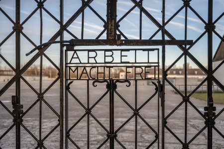 DACHAU, GERMANY Work sets you free sign on gates at Dachau Concentration Camp