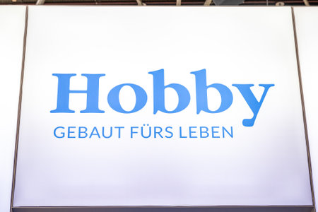 Duesseldorf Germany 01.09.2019 Hobby Logo budget camping manufacturer during the Caravan Salon Exhibitionのeditorial素材