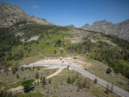 Corse, France Corsica high mountain pass Monte Cinto peak of island, 2706 meters, with the famous GR20 pathの写真素材