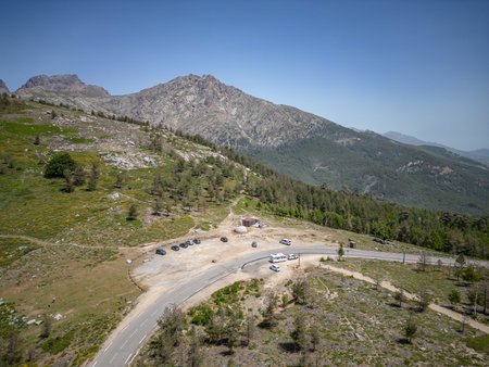 Corse, France Corsica high mountain pass Monte Cinto peak of island, 2706 meters, with the famous GR20 pathの写真素材