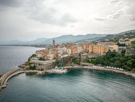 Aerial view of the Citadel of Bastia in the north of Corsica island - Genoese city overlooking the Mediterranean Seaの写真素材