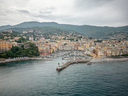 Aerial view of the Citadel of Bastia in the north of Corsica island - Genoese city overlooking the Mediterranean Seaの写真素材