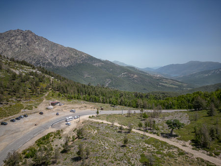 Corse, France Corsica high mountain pass Monte Cinto peak of island, 2706 meters, with the famous GR20 pathの写真素材