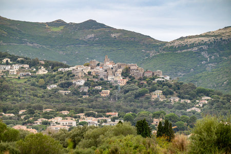 Corsica, a traditional village in the mountain, typical housesの写真素材