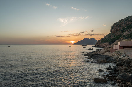 Sunset Westcoast Porto Corsica France medieval Town Mediterranean Sea Calanches de Pianaの写真素材