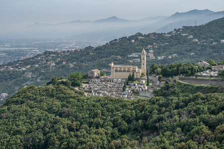Aerial view Mountain Viewpoint of Bastia in the north of Corsica island - Genoese city overlooking the Mediterranean Seaの写真素材