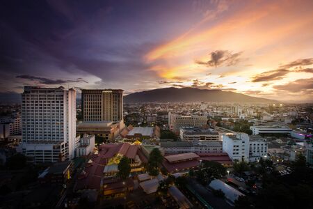 CHIANG MAI THAILAND  JUNE 12 2014: Top view of Chiangmai city Scape at Night Thailandのeditorial素材