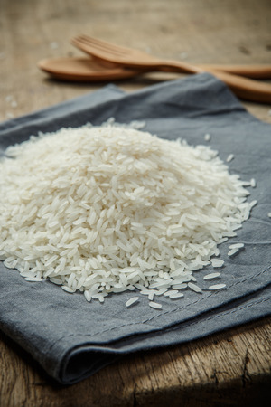 White grain rice on the fabric - soft focusの写真素材