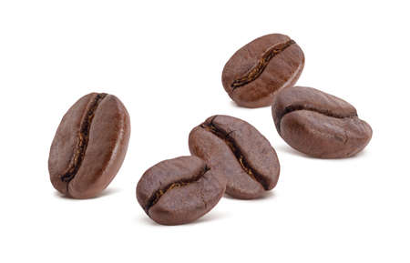 Roasted coffee beans studio shot isolated on white background, Healthy products by organic natural ingredients conceptの写真素材