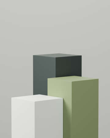 Group of cubic pedestal podium, Product display podium in room, 3d rendering studio with geometric shapes, Cosmetic product minimal scene with platform, Stand to show products backgroundの写真素材