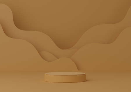 Cosmetic round podium or pedestal on orange background, Abstract product display podium, 3d rendering studio with geometric shapes, Cosmetic product minimal scene with platformの写真素材