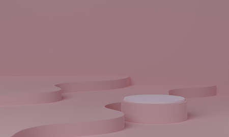 Cosmetic round podium or pedestal on pink background, Abstract product display podium, 3d rendering studio with geometric shapes, Cosmetic product minimal scene with platformの写真素材
