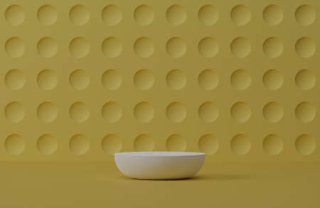 Cosmetic round podium or pedestal with on yellow background, Abstract product display podium, 3d rendering studio with geometric shapes, Cosmetic product minimal scene with platformの写真素材
