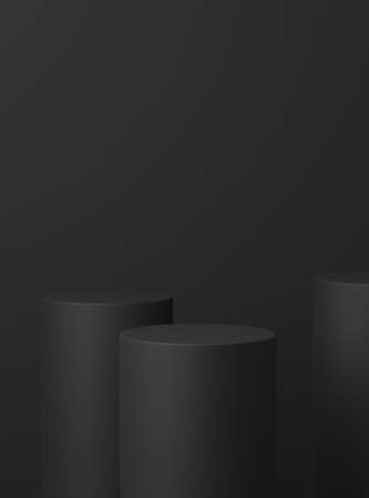 Cosmetic round podium or pedestal with on black background, Abstract product display podium, 3d rendering studio with geometric shapes, Cosmetic product minimal scene with platformの写真素材