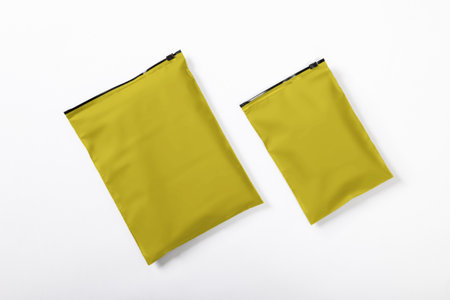 Plastic envelope packaging mockup with copy space for your logo or graphic designの写真素材