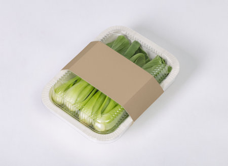 Takeaway food container box mockup with vegetable and fruit, copy space for your logo or graphic designの写真素材