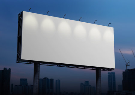 Mockup Outdoor billboard on blue sky background with copy space for your logo or graphic design, 3d rendering studioの写真素材