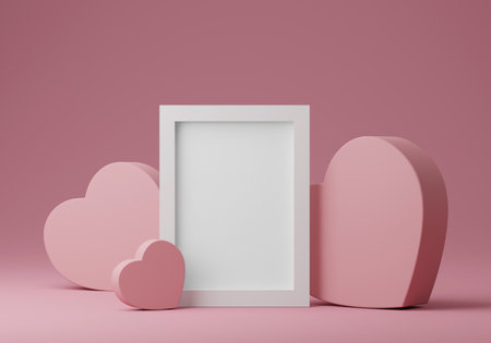 Photo frames mockup Valentine's day Postcard & Invitation card mockup template Valentine's day with copy space for your logo or graphic design, 3d rendering studioの写真素材