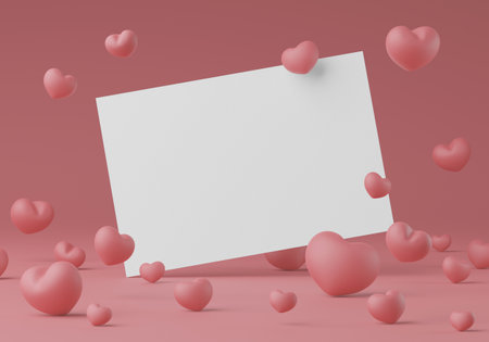 Postcard & Invitation card mockup template Valentine's day with copy space for your logo or graphic design, 3d rendering studioの写真素材