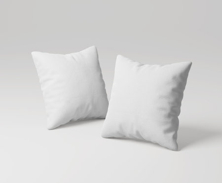 Square Pillow Set Mockup isolated on white Backgroundの写真素材
