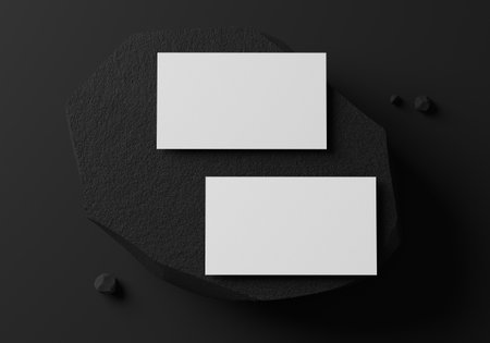 Group of minimal business card mockup on black stoneの写真素材
