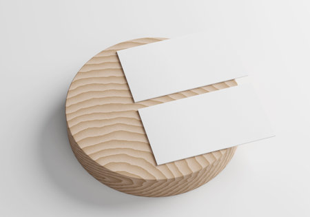 Group of minimal business card mockup on wooden plateの写真素材