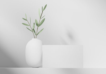 Minimal business card mockup with leafの写真素材