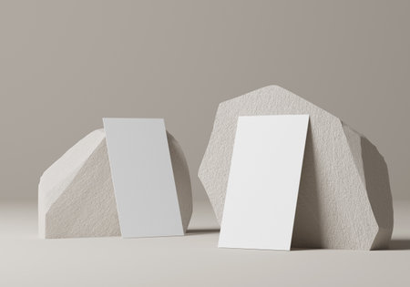 Group of minimal business card mockup with stoneの写真素材