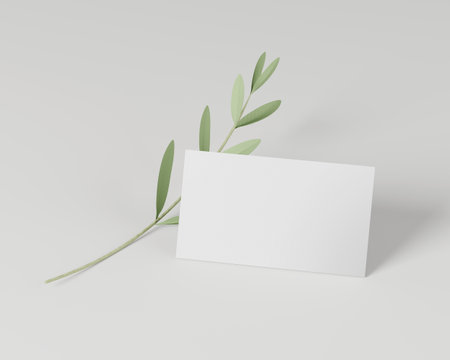 Minimal business card mockup with leafの写真素材