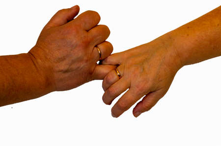 Husband and wife put up clinging to little fingers of palms.
