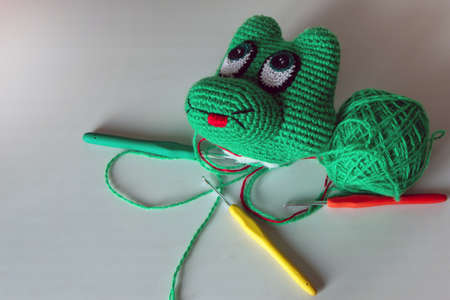 The process of crocheting amigurumi dolls.の写真素材
