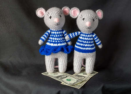 Amigurumi dolls are two gray mice.の写真素材