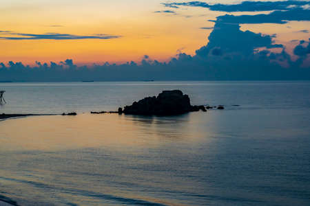 The sun rises on the Black Sea wild beach.の写真素材