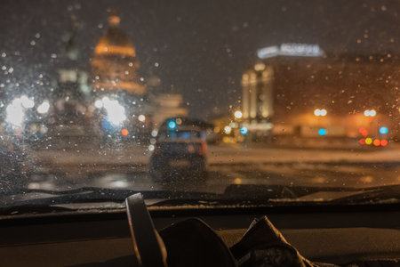 Abstract photography of the night city. The background is blurry.