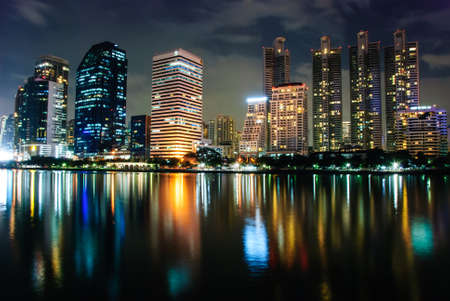 Benjasiri Park, Bangkok, Thailand - NOV 14  Skyscraper is photographed from Benjasiri Park during night, Benjasiri Park, Bangkok, Thailand のeditorial素材