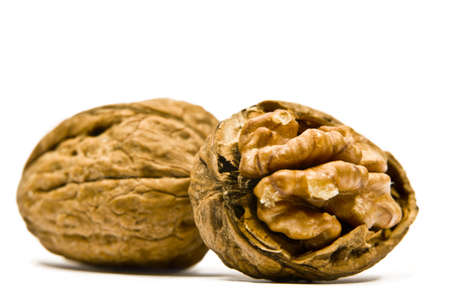 Walnuts on a white backgroundの写真素材