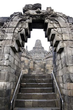 detail of  borobudur temple ruins near yogyakarta in java indonesia, a 9th century Mahayana Buddhist monument abandoned following the 14th century decline of Buddhist and Hindu kingdoms in Javaの写真素材