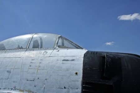 figher jet cockpit agaist blue skyの写真素材