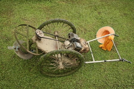 antiquated lawn mower in sukothai thailandの写真素材
